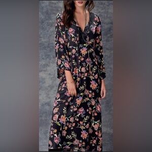 NWT Johnny Was Jade Collection Luca Silk Floral Maxi Dress w Velvet Collar ZB2